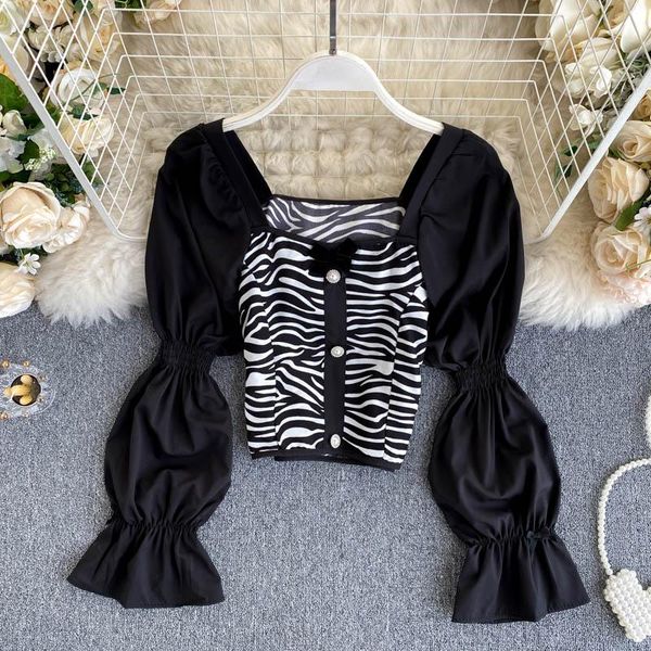 women's blouses & shirts women early autumn blouse bow beadings patchwork square collar puff sleeve short mini slim female blusa pl448, White