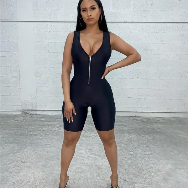 sleeveless deep v neck zipper jumpsuit women summer 2020 sport bodycon rompers biker shorts club outfits, Black;white
sleeveless deep v neck zipper jumpsuit women summer 2020 sport bodycon rompers biker shorts club outfits, Black;white