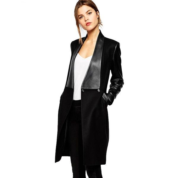 women's trench coats long black coat women 2021 winter fashion pu collar sleeve solid color elegant outerwear female, Tan;black
women's trench coats long black coat women 2021 winter fashion pu collar sleeve solid color elegant outerwear female, Tan;black