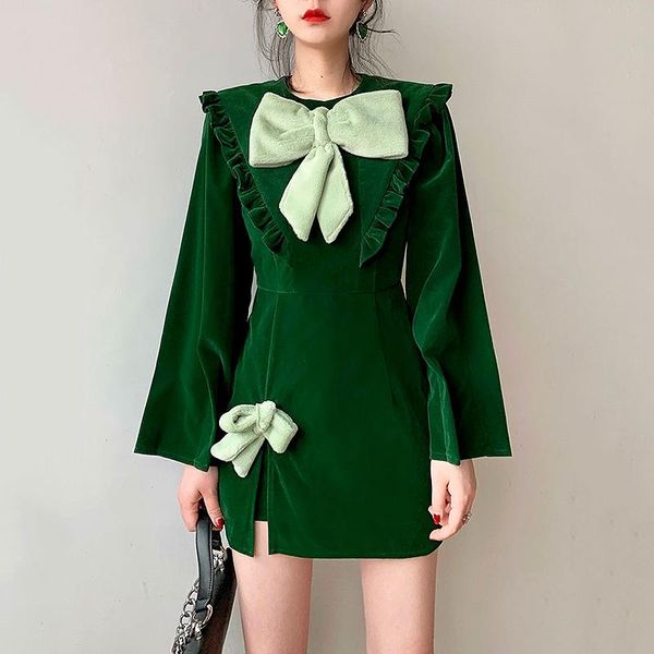 casual dresses vintage style ladies autumn winter woman dress chic big bows ruffles velvet slim women party sl108, Black;gray
casual dresses vintage style ladies autumn winter woman dress chic big bows ruffles velvet slim women party sl108, Black;gray