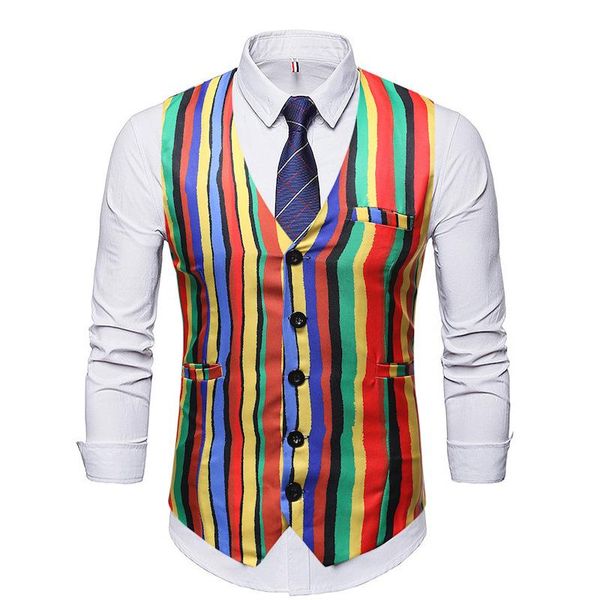 fashion colorful stripe suit vest men casual v-neck single breasted waist coat for men business formal gilet homme costume, Black;white
fashion colorful stripe suit vest men casual v-neck single breasted waist coat for men business formal gilet homme costume, Black;white
