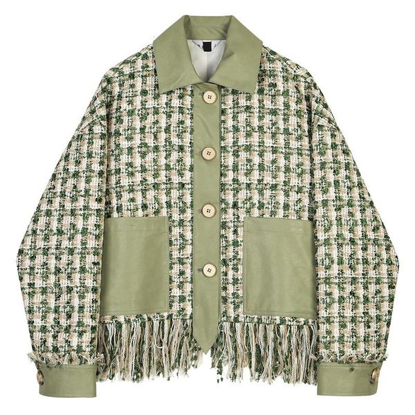 women's jackets 2021loose fit green plaid tweed tassels elegant jacket lapel long sleeve women coat fashion tide autumn winter, Black;brown
women's jackets 2021loose fit green plaid tweed tassels elegant jacket lapel long sleeve women coat fashion tide autumn winter, Black;brown