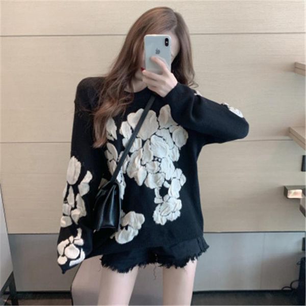 retro jacquard black sweater women autumn fashion new casual loose 3d white knit flower pullovers for female elegance sweaters, White;black
retro jacquard black sweater women autumn fashion new casual loose 3d white knit flower pullovers for female elegance sweaters, White;black