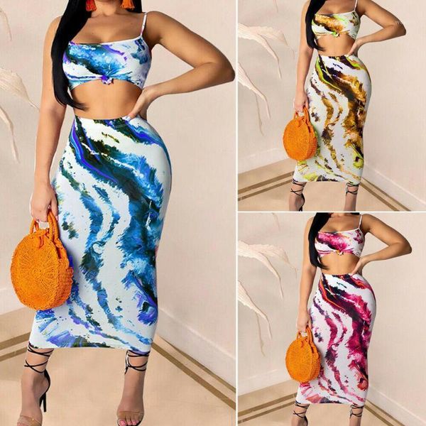2019 new style women's print sleeveless skinny set tie dye knotted crop sllinky skirt set ladies1, White
2019 new style women's print sleeveless skinny set tie dye knotted crop sllinky skirt set ladies1, White
