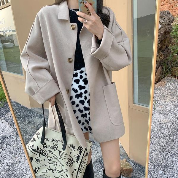 women's wool & blends autumn and winter korean version 2021 loose mid-length drape sense temperament long-sleeved woolen coat female st, Black
women's wool & blends autumn and winter korean version 2021 loose mid-length drape sense temperament long-sleeved woolen coat female st, Black