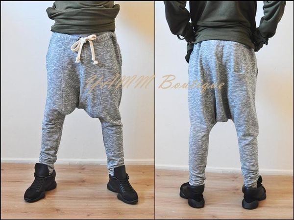 men's pants moto drop crotch droprise jogger sweatpant jersey / loose casual harem pants-trouser, Black