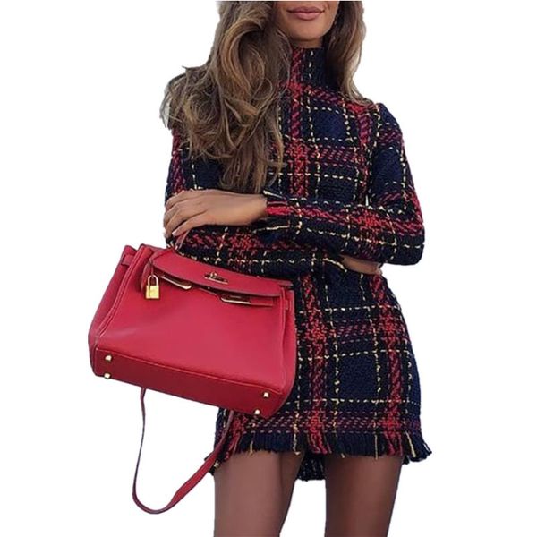 bkmgc vintage women plaid winter dress high waist bodycon long sleeve mini dresses red long sleeve cotton wrap tweed dress 201126, Black;gray
bkmgc vintage women plaid winter dress high waist bodycon long sleeve mini dresses red long sleeve cotton wrap tweed dress 201126, Black;gray