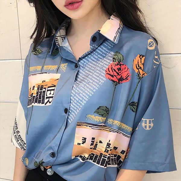 z 2021 summer women and blouses retro chiffon rose print slim short sleeve lapel single buckle blusas mujer de moda 2021, White
z 2021 summer women and blouses retro chiffon rose print slim short sleeve lapel single buckle blusas mujer de moda 2021, White