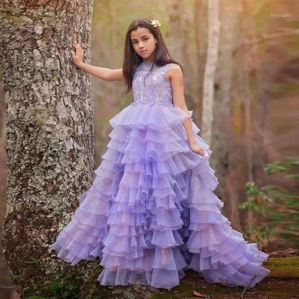 

girl's dresses princess lavender girls pageant with lace sleeveless toddler tiered organza long birthday dress kids flower girl dress1, Red;yellow