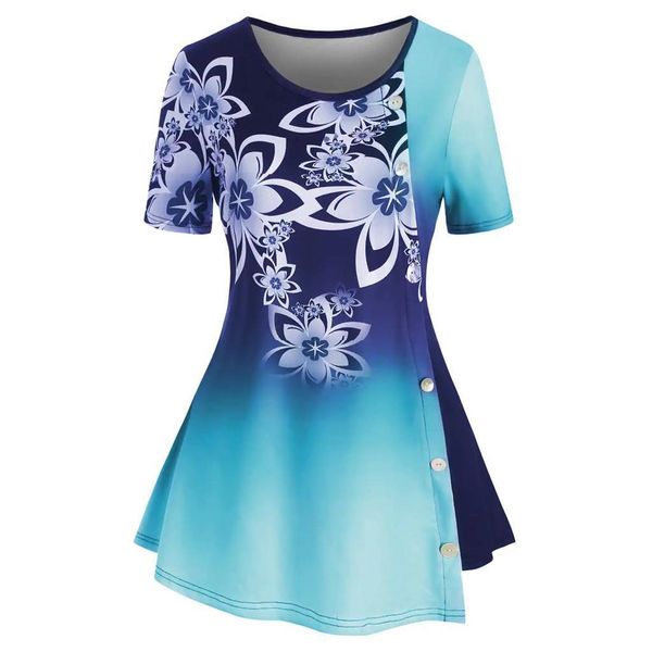 women's tunic women plus size gradient button printing casual o-neck short sleeve floral for women, White
women's tunic women plus size gradient button printing casual o-neck short sleeve floral for women, White