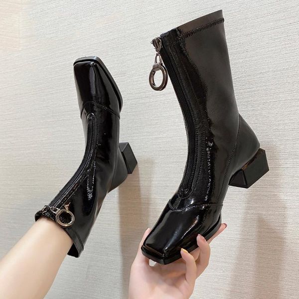 rock shoes woman lady boots boots-women round toe winter footwear mid calf autumn mid-calf rubber 2020 low hoof heels, Black 
rock shoes woman lady boots boots-women round toe winter footwear mid calf autumn mid-calf rubber 2020 low hoof heels, Black