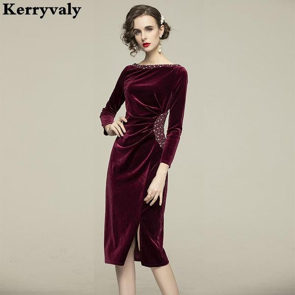 new 2021 spring wine red velvet nail bead split dresses for women party midi vintage bodycon dress dos de navidad k8118, Black;gray
new 2021 spring wine red velvet nail bead split dresses for women party midi vintage bodycon dress dos de navidad k8118, Black;gray