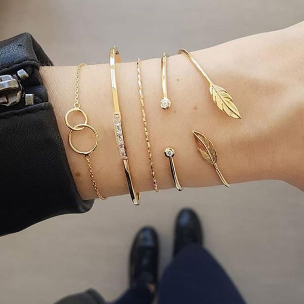 5pcs/set women fashion chain open leaves crystal geometry gold bracelets set charm summer beach jewelry gift accessories, Black
5pcs/set women fashion chain open leaves crystal geometry gold bracelets set charm summer beach jewelry gift accessories, Black