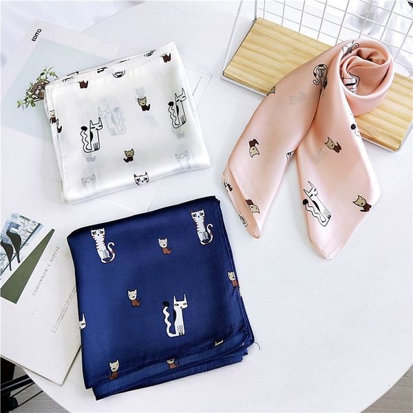 14designs cat print bandana square scarf for ladies fashion accessoires silk-like hair handkerchief women's bag scarf 70cm t200429, Blue;gray
14designs cat print bandana square scarf for ladies fashion accessoires silk-like hair handkerchief women's bag scarf 70cm t200429, Blue;gray