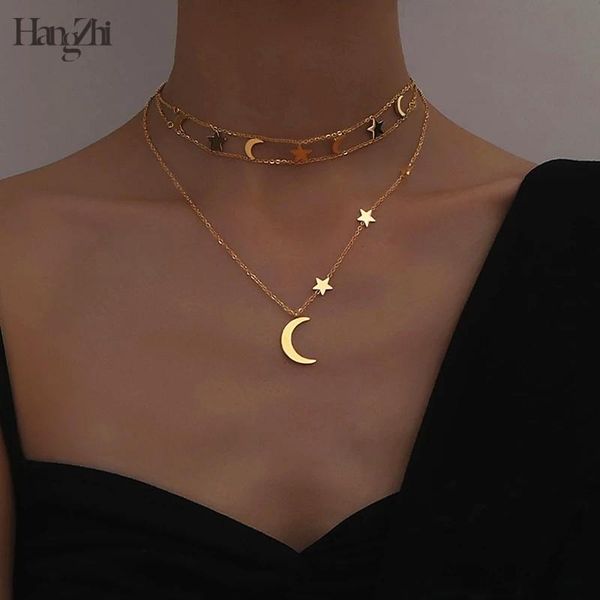 hangzhi 2021 titanium steel double layer stackable star moon choker clavicle necklace geometry for women girl party jewelry, Silver
hangzhi 2021 titanium steel double layer stackable star moon choker clavicle necklace geometry for women girl party jewelry, Silver