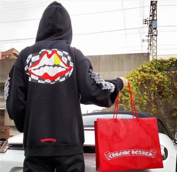 chao brand ch croxin red lips plush velvet night light casual women's hooded thickened loose large printed sweater men's, Black
chao brand ch croxin red lips plush velvet night light casual women's hooded thickened loose large printed sweater men's, Black