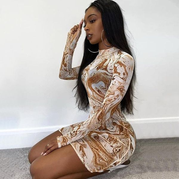 spring and autumn new women's mini dress long sleeve o-neck see-through mesh print coffee slim pencil dress nightclub party, Black;gray 
spring and autumn new women's mini dress long sleeve o-neck see-through mesh print coffee slim pencil dress nightclub party, Black;gray