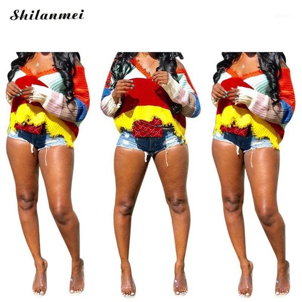rainbow color deep v sweater pullover women 2019 autumn striped loose pullover knitted long sleeve cropped sweater causal pull1, White;black
rainbow color deep v sweater pullover women 2019 autumn striped loose pullover knitted long sleeve cropped sweater causal pull1, White;black