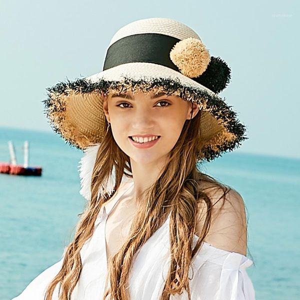 wide brim hats sedancasesa summer fashion straw hat for women beach casual sun visors caps with cute balls1, Blue;gray
wide brim hats sedancasesa summer fashion straw hat for women beach casual sun visors caps with cute balls1, Blue;gray
