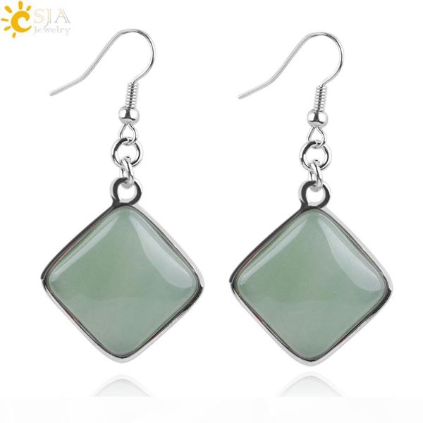 csja geometry diamond shape natural stone pendant dangle earrings girls women jewelry square white blue turquoise howlite rose quartz e163, Silver
csja geometry diamond shape natural stone pendant dangle earrings girls women jewelry square white blue turquoise howlite rose quartz e163, Silver