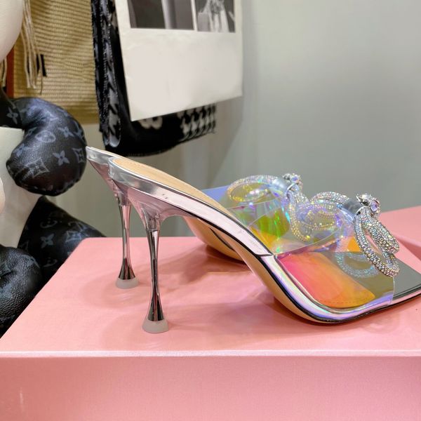 2022 spring and summer most new style sandals for women man-made diamond thin heeled sheepskin fashion transparent sandals trend, Black