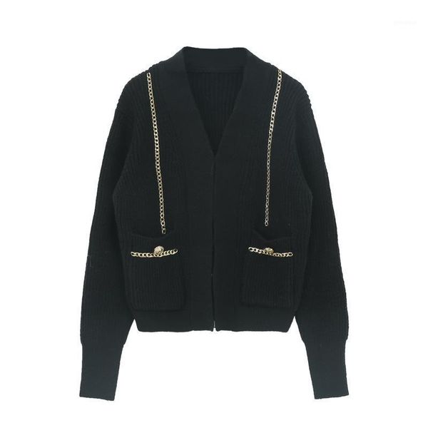 fall winter runway new decorative knitted v-neck chain pocket luxury cardigan korean loose sweater women christmas clothing1, White
fall winter runway new decorative knitted v-neck chain pocket luxury cardigan korean loose sweater women christmas clothing1, White