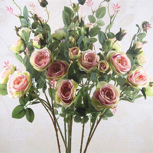 

1pc 4 heads artificial flowers long stem silk rose fake flowers plastic branches for home office party garden l wedding deco1