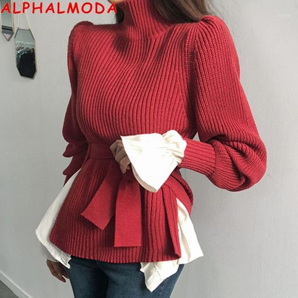 women's sweaters alphalmoda 2021 spring women long-sleeved sweater high collar side slit slim sashes solid jumper fashion sweater1, White;black
women's sweaters alphalmoda 2021 spring women long-sleeved sweater high collar side slit slim sashes solid jumper fashion sweater1, White;black