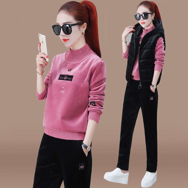 velvet sports suit women's winter 2020 new thickened plush vest large casual wear hooded three piece set, Gray
velvet sports suit women's winter 2020 new thickened plush vest large casual wear hooded three piece set, Gray