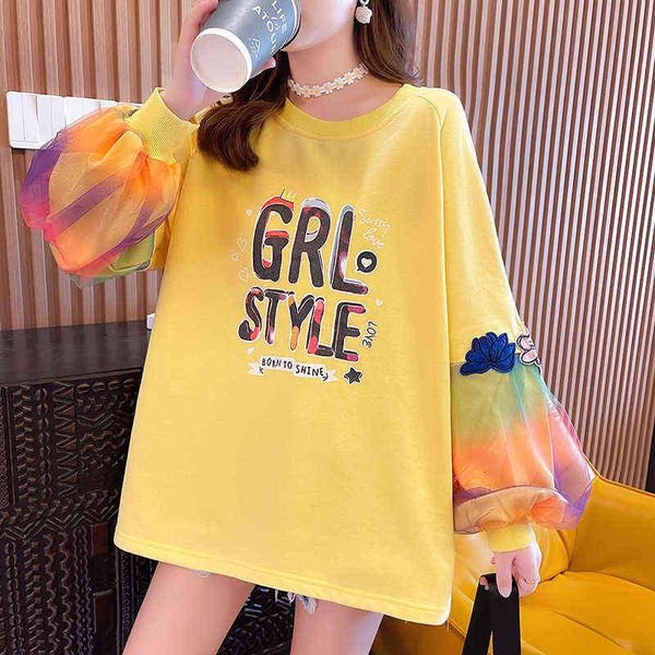 women's hoodi sweatshirts 2022 autumn winter korean loose letter printing dign sense of niche gauze mh splicing contrast round neck swe, Black
women's hoodi sweatshirts 2022 autumn winter korean loose letter printing dign sense of niche gauze mh splicing contrast round neck swe, Black