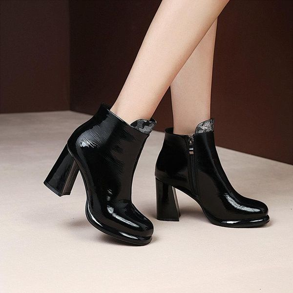 ankle boots women patent leather square heels short boots zipper super high heel shoes lady autumn size 34-43, Black
ankle boots women patent leather square heels short boots zipper super high heel shoes lady autumn size 34-43, Black