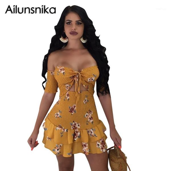 ailunsnika 2018 summer women lace-up shirt and short elastic waist hem ruffles floarl print mini dress two suits mn82741, Gray
ailunsnika 2018 summer women lace-up shirt and short elastic waist hem ruffles floarl print mini dress two suits mn82741, Gray