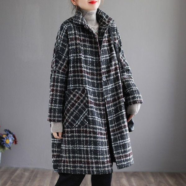 lapel popular art lattice woolen coat female winter new korean version mid-long single-breasted warm loose coat overcoat female, Black
lapel popular art lattice woolen coat female winter new korean version mid-long single-breasted warm loose coat overcoat female, Black