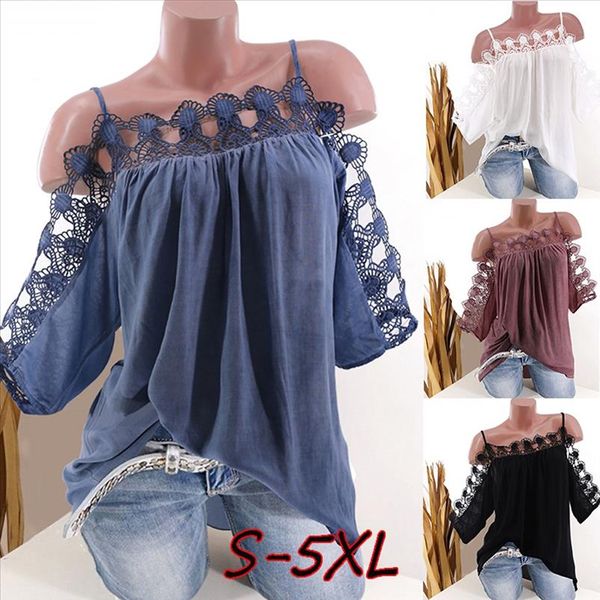 women floral lace short sleeve cold shoulder strappy summer s 5xl blusas mujer de moda 2019 50, White
women floral lace short sleeve cold shoulder strappy summer s 5xl blusas mujer de moda 2019 50, White