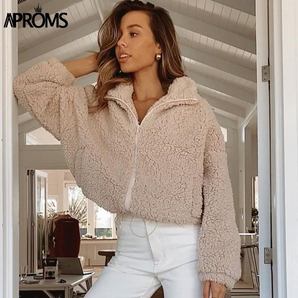 aproms solid color soft teddy jackets women winter casual zipper front drawstring coats female streetwear warm outerwear 2020, Black;brown
aproms solid color soft teddy jackets women winter casual zipper front drawstring coats female streetwear warm outerwear 2020, Black;brown