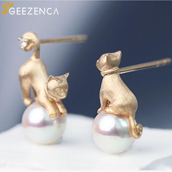 925 sterling silver cat pearl gold-plated stud earring fine jewelry for women cute kitten earrings trendy unique gift party, Golden;silver
925 sterling silver cat pearl gold-plated stud earring fine jewelry for women cute kitten earrings trendy unique gift party, Golden;silver
