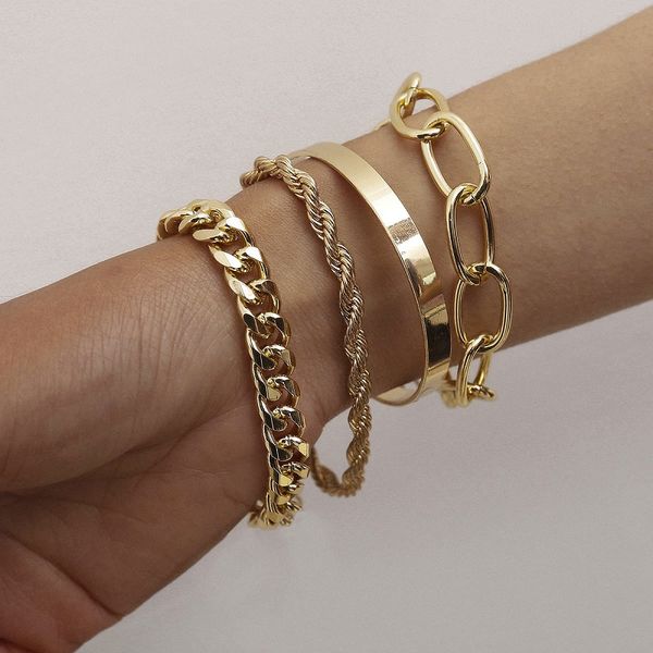 4pcs/set punk curb cuban chain bracelets cuff bangle set for women miami boho thick gold color charm bracelet twist chain fashion jewelry, Golden;silver
4pcs/set punk curb cuban chain bracelets cuff bangle set for women miami boho thick gold color charm bracelet twist chain fashion jewelry, Golden;silver