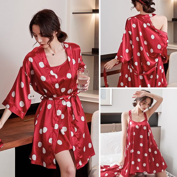 satin casual nightgown women 2pcs nighty&robe suit sleepwear print dot kimono bathrobe gown intimate lingerie nightdress, Black;red
satin casual nightgown women 2pcs nighty&robe suit sleepwear print dot kimono bathrobe gown intimate lingerie nightdress, Black;red