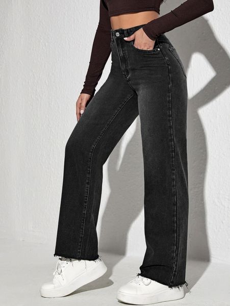 high waisted raw hem jeans l1t5#, Blue 
high waisted raw hem jeans l1t5#, Blue