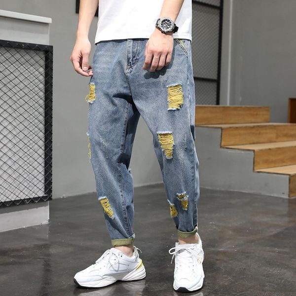 m6njt man spring loose denim trousers men's straight tube summer contrast and color perforated jeans harem pants fashion brand casual j, Blue
m6njt man spring loose denim trousers men's straight tube summer contrast and color perforated jeans harem pants fashion brand casual j, Blue