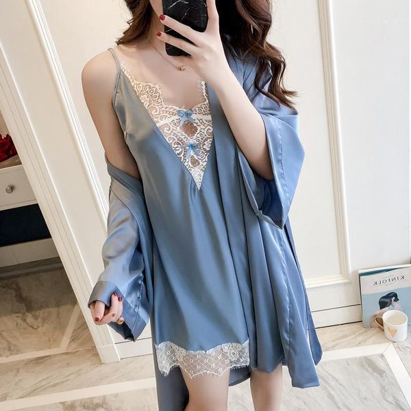 women's sleepwear women robe gown sets 2 pieces spring autumn female ladies nightwear lace deep v casual nightdress1, Black;red
women's sleepwear women robe gown sets 2 pieces spring autumn female ladies nightwear lace deep v casual nightdress1, Black;red