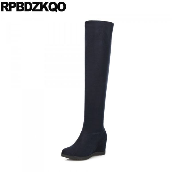 big size slip on navy blue high heel hidden fashion wedge fur long winter over the knee suede slim thigh women boots shoes 10, Black
big size slip on navy blue high heel hidden fashion wedge fur long winter over the knee suede slim thigh women boots shoes 10, Black