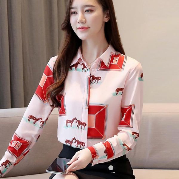 women's blouses & shirts fashion horse print long sleeves turn down collar women chiffon blouse shirt, White
women's blouses & shirts fashion horse print long sleeves turn down collar women chiffon blouse shirt, White