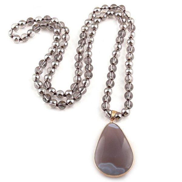 pendant necklaces fashion bohemian tribal jewelry 8mm glass beadslong knotted stone drop necklace, Silver
pendant necklaces fashion bohemian tribal jewelry 8mm glass beadslong knotted stone drop necklace, Silver
