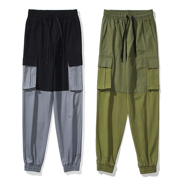 men's and women's stitching color big pocket overalls casual pants street cool guy style elastic belt good quality pants joggers s, Black
men's and women's stitching color big pocket overalls casual pants street cool guy style elastic belt good quality pants joggers s, Black