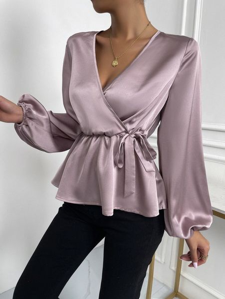 surplice neck tie side satin 49vx#, White 
surplice neck tie side satin 49vx#, White