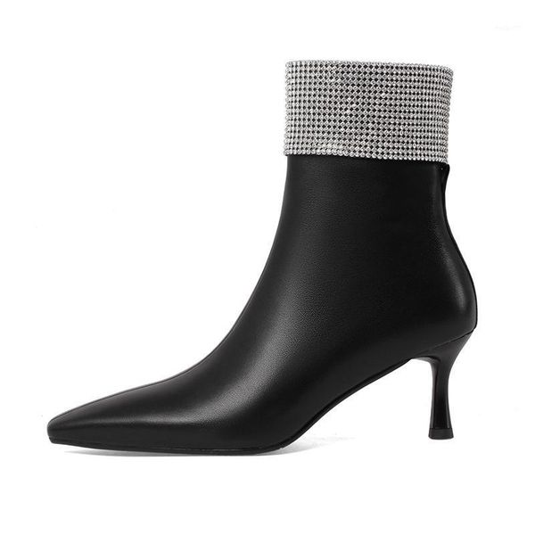 2021 genuine leather crystal ladies ankle boots thin high heels party dancing shoes woman women brand ankle boots1, Black
2021 genuine leather crystal ladies ankle boots thin high heels party dancing shoes woman women brand ankle boots1, Black