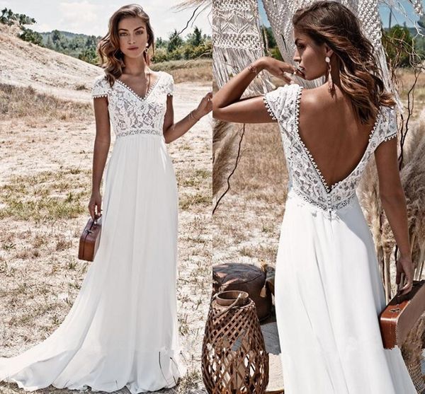 lace bohemian wedding dresses 2021 v-neck brush train backless chiffon floor length a-line simple beach bridal gowns, White
lace bohemian wedding dresses 2021 v-neck brush train backless chiffon floor length a-line simple beach bridal gowns, White
