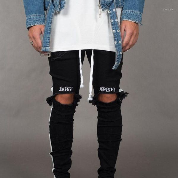 trendy men's ripped jeans knee holes skinny slim fit denim pants destroyed frayed trousers fashion design side stripe black jean1, Blue
trendy men's ripped jeans knee holes skinny slim fit denim pants destroyed frayed trousers fashion design side stripe black jean1, Blue