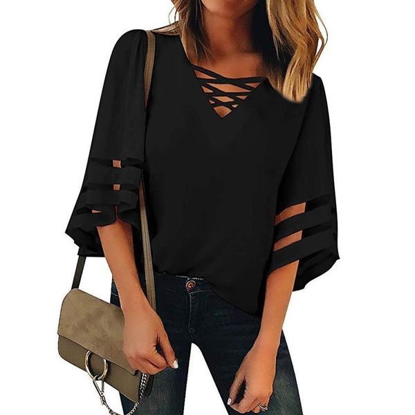 blouse 2020 new women fashion v neck mesh panel blouse 3/4 bell sleeve casual loose shirt for women clothes top, White
blouse 2020 new women fashion v neck mesh panel blouse 3/4 bell sleeve casual loose shirt for women clothes top, White